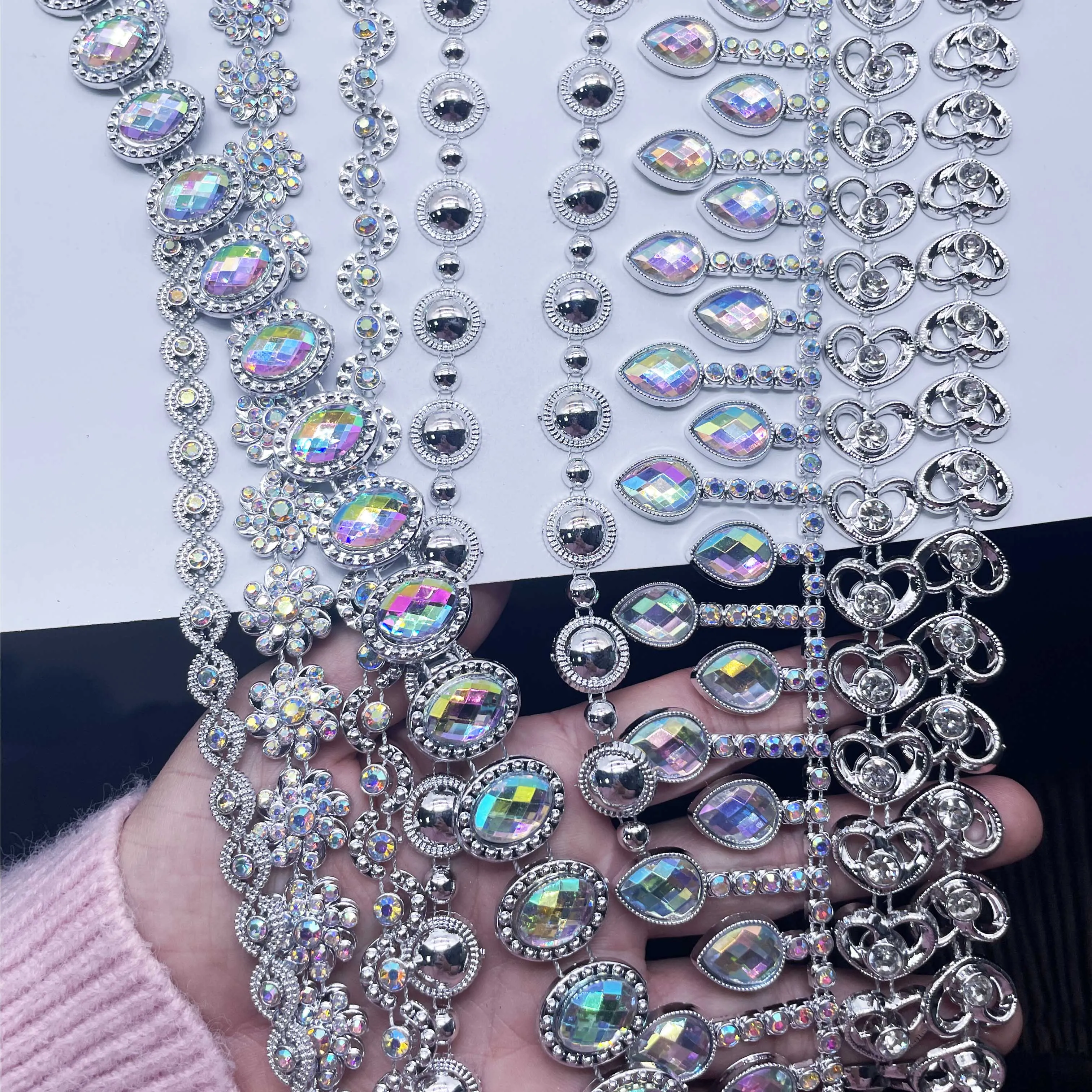 Diy Clothes Accessories Sewing Material Trim Plastic Acrylic Oval Shape Rhinestones Chain Costume Dress Shoes Garments