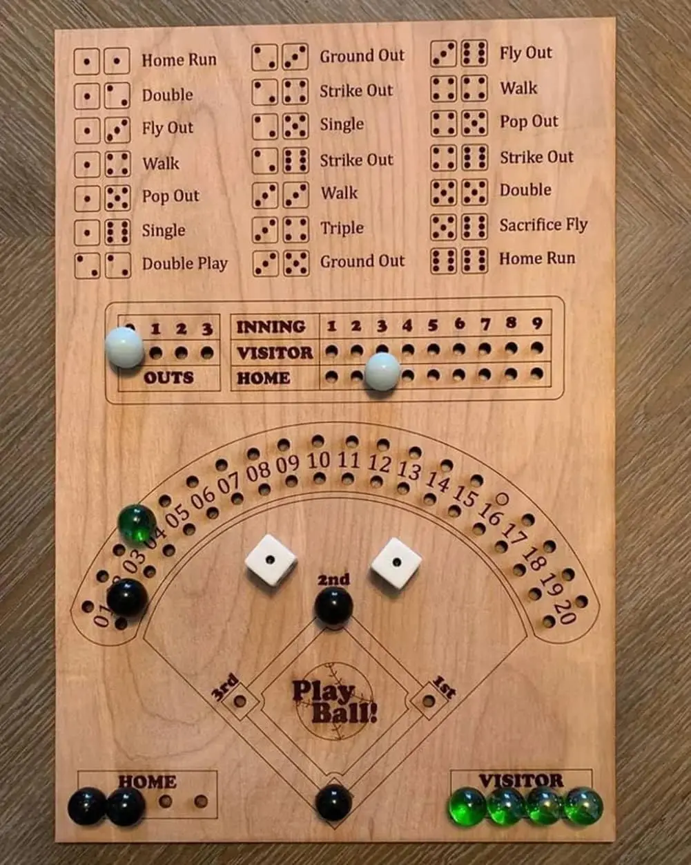 Wooden Board Game - Fun Baseball Marble Game for Family Game Night