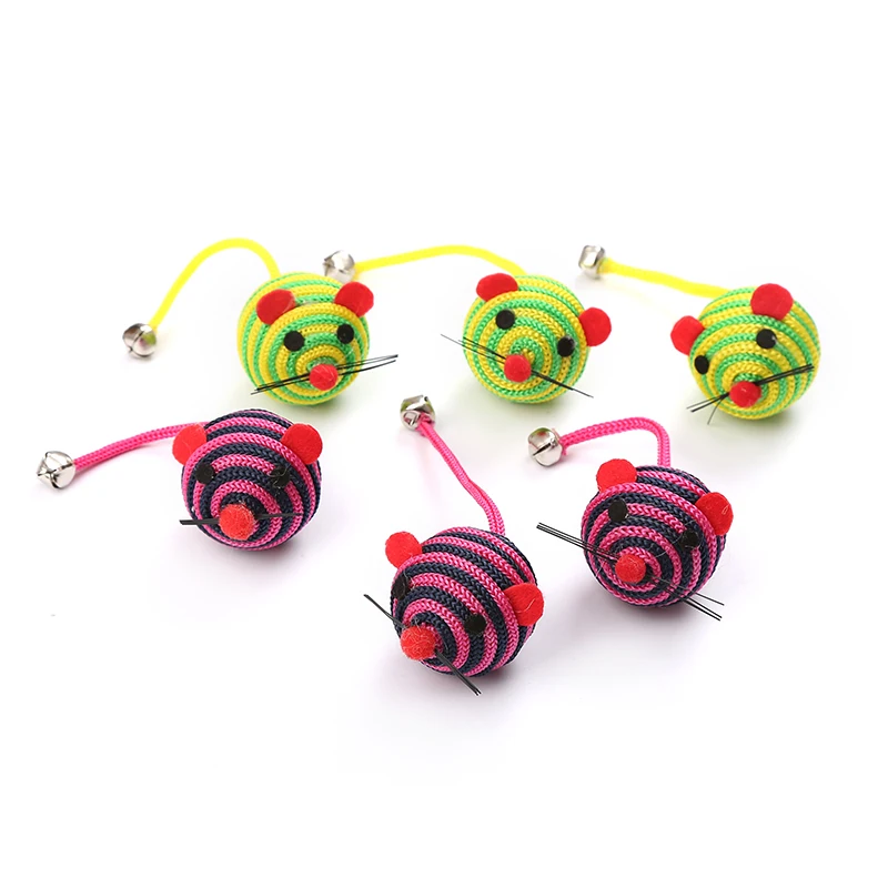 colorful nylon string rope mouse cat toy with bell