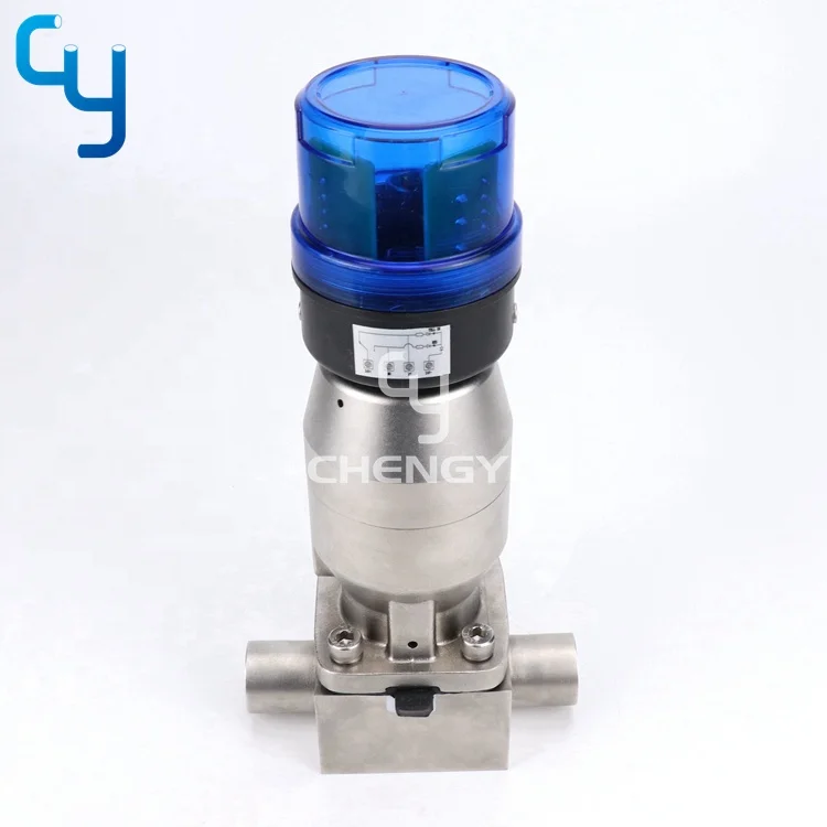 Welded sanitary stainless steel forging straight through 2 way pneumatic diaphragm valve with positioner