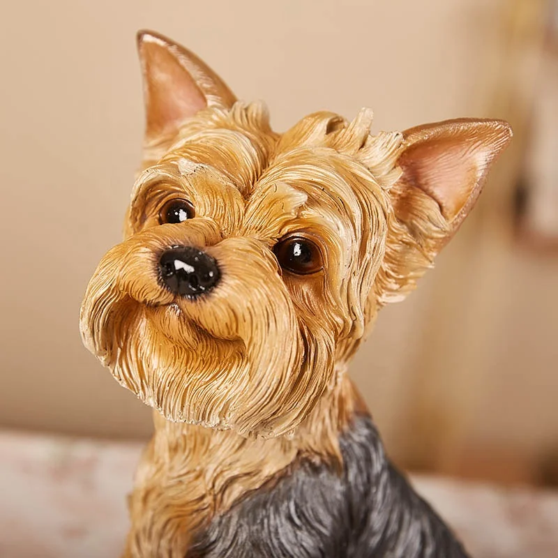 OEM Luxury Realistic Resin Yorkshire Terrier Dog Figurine Statue Home Garden Decor Animal Figurine Yorkie Dog Polyresin Ornament