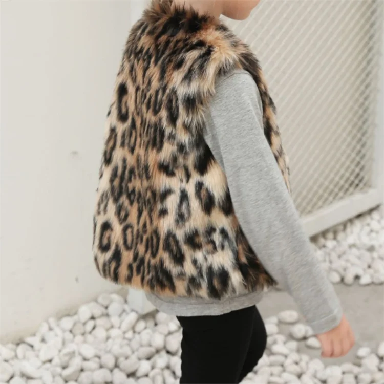 
Wholesale Customized Winter Faux Fur Kids Leopard Vest 