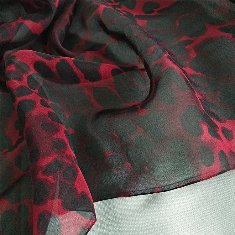 6MM 8MM chiffon silk fabric hand screen printed spring autumal red leopard
