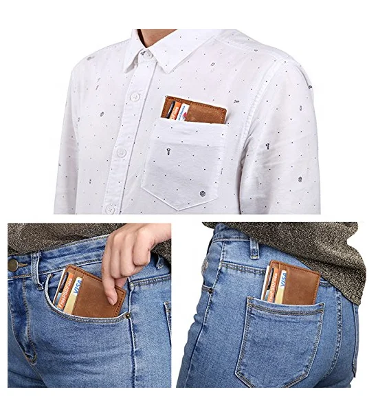 Оптовая продажа, тонкий держатель для карт, коричневый кожаный мужской минималистичный бумажник с блокировкой RFID