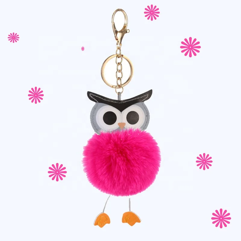 Оригинальный брелок с милыми животными, совами, новинка, из искусственной кожи, с меховым помпоном в виде совы, брелок для автомобильной сумки, рюкзака, пушистый меховой брелок с подвеской