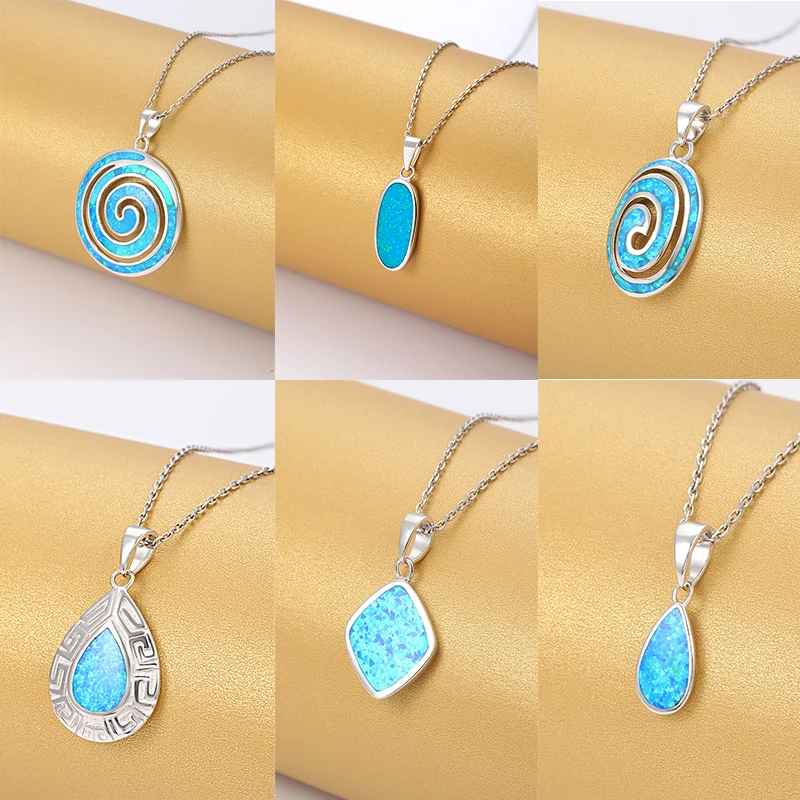 XYOP оптовая продажа, индивидуальные геометрические ювелирные изделия из стерлингового серебра 925 пробы, кулон с синтетическим опалом, ожерелье, драгоценные женские ювелирные изделия