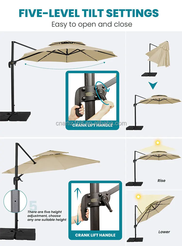 Custom Furniture Large Cantilever Roma Parasol Sun Garden Umbrella Outdoor Beach Umbrella Patio Umbrellas with LED Light