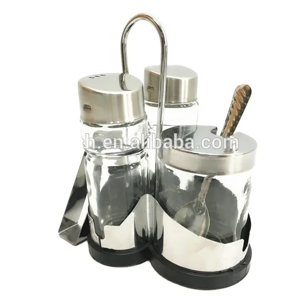 stainless steel condiment spice and sugar shaker toothpick rack oil vinegar salt and pepper cruet set with napkin holder