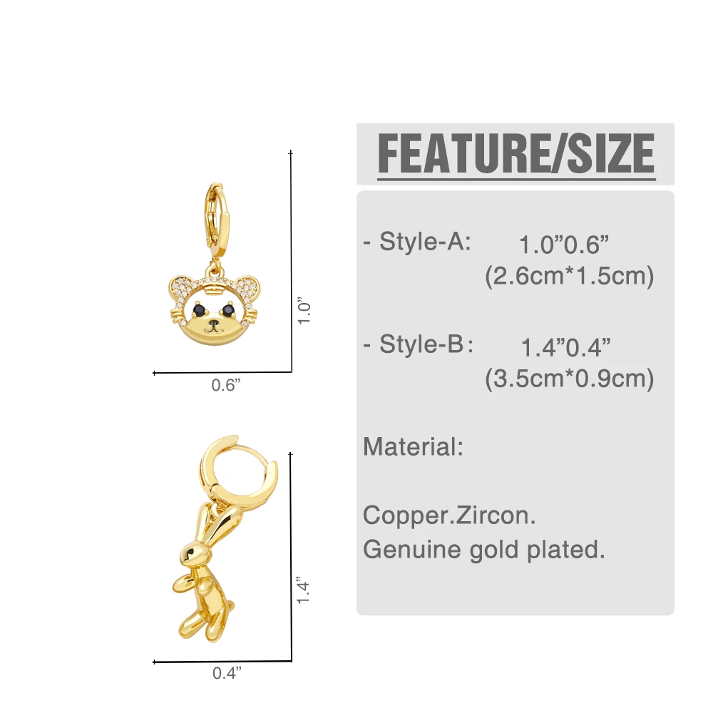 Happy Easter Bunny Rabbit Earrings Women Girls Copper Zircon Tiger Dangle Earrings Gold Hoops Animal Jewelry