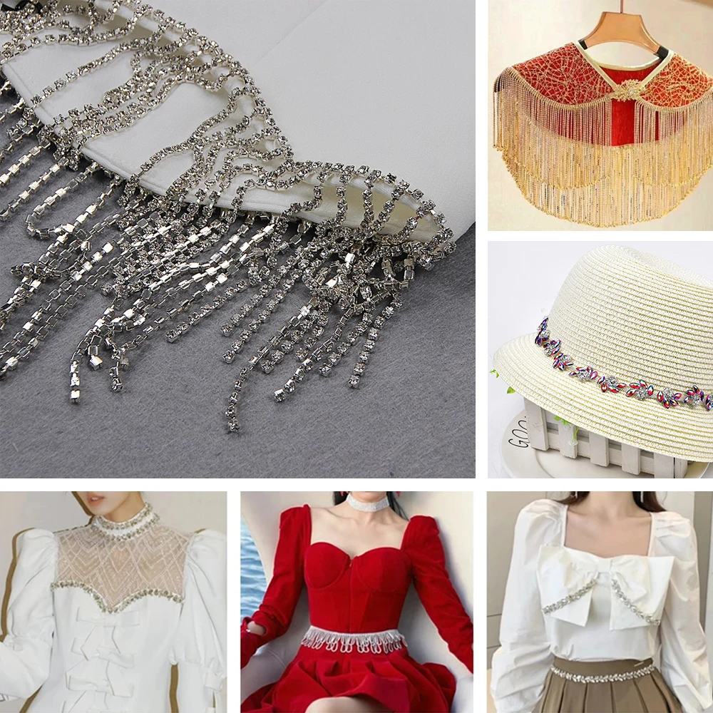 custom mental claw glass motif rhinestone strip trim flatback crystal rhinestone chain for garment accessories