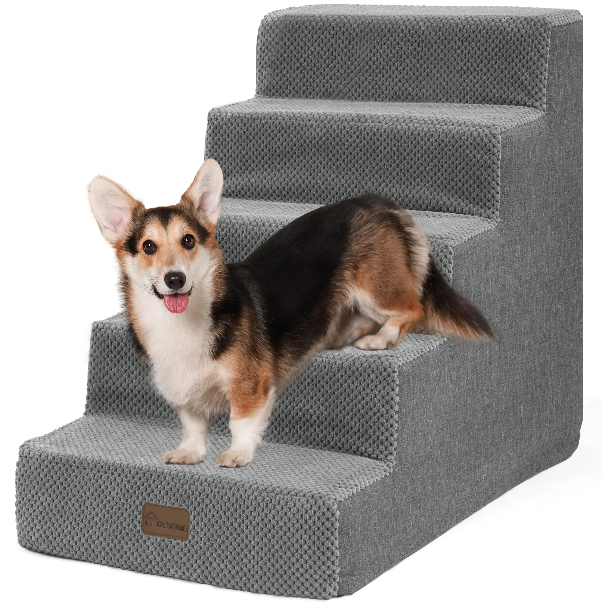 Indoor Removable Lightweight 5-Step Dog Stairs Step for Pets Cover Foam High Beds Sofa Couch