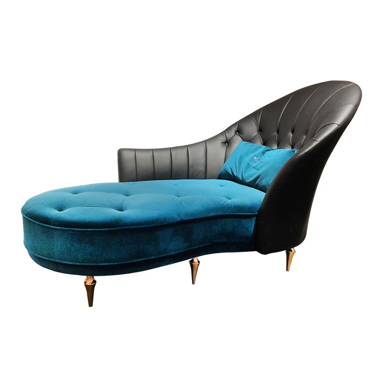 Italian Superior Quality Modern Leather Backrest Blue Flannel Single Sofa Lounge Chairs Indoor Nordic Lounge Chair