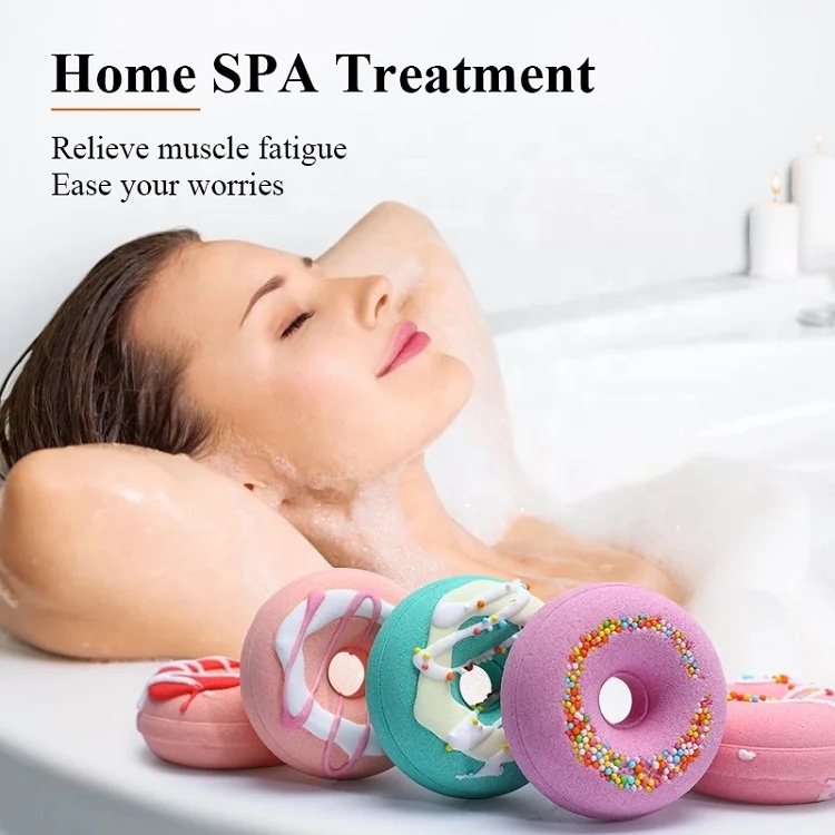 Hot sale Bulk Small Cute Donut Essential Oils Natural Organic Women Bath Salts Explosion Bath Bombs Christmas Gifts