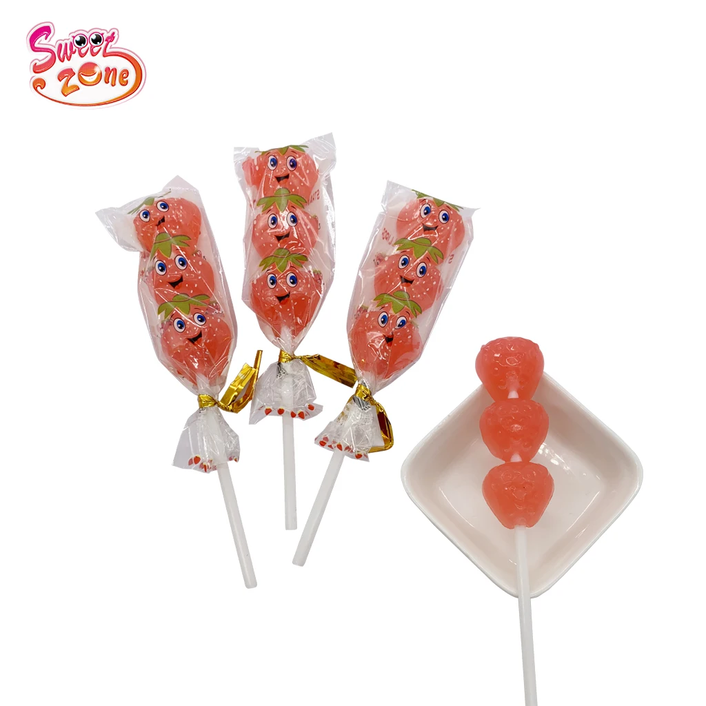 Factory price Fruit flavor Strawberry shape Stick Sweet Lollipop