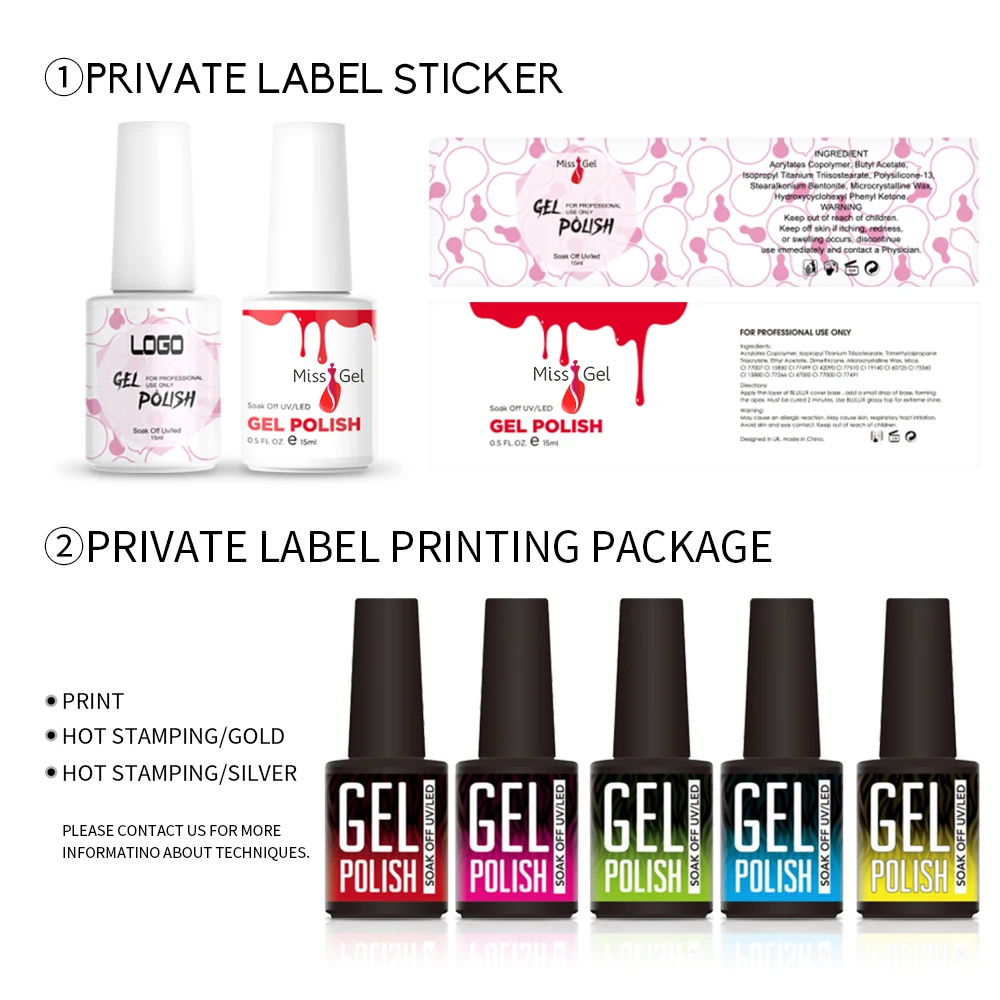 Free Sample 15 Ml China New High Quality Pigmented Solid Pure Color Black Brown Pink White UV Esmaltes Nail Gel Polish