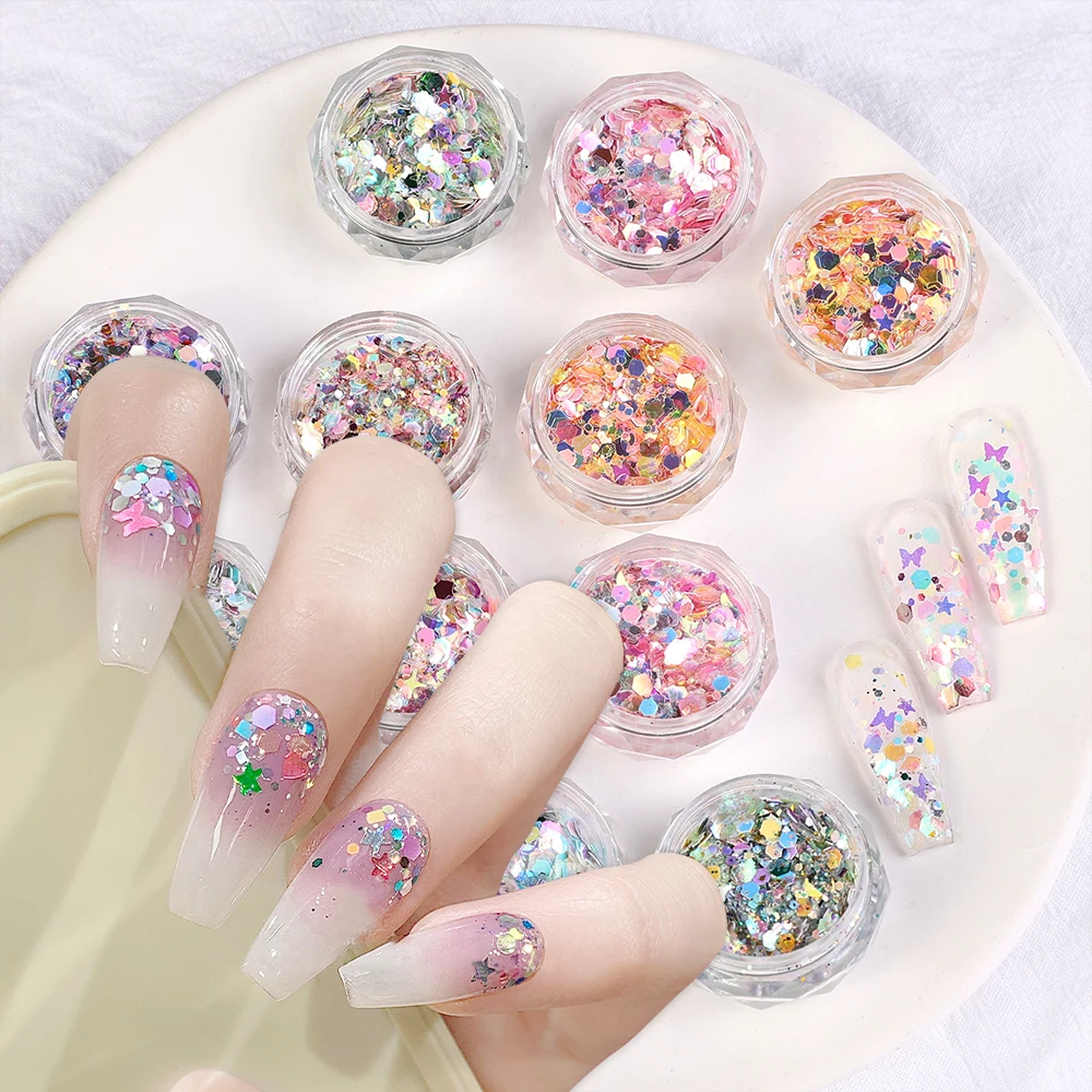 Mixed Hexagon Stars holo Chunky Flakes Powder Polyester Fine Nail Art Glitter for Arts and Nails