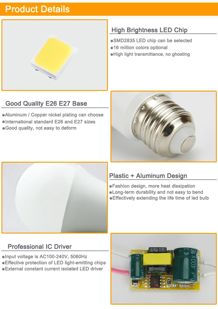 A60 9W APP Control RGB SMD LED Bulb, Dimmable CCT Adjustable E27 RGB Smart WIFI LED Bulb Light with Tuya Remote