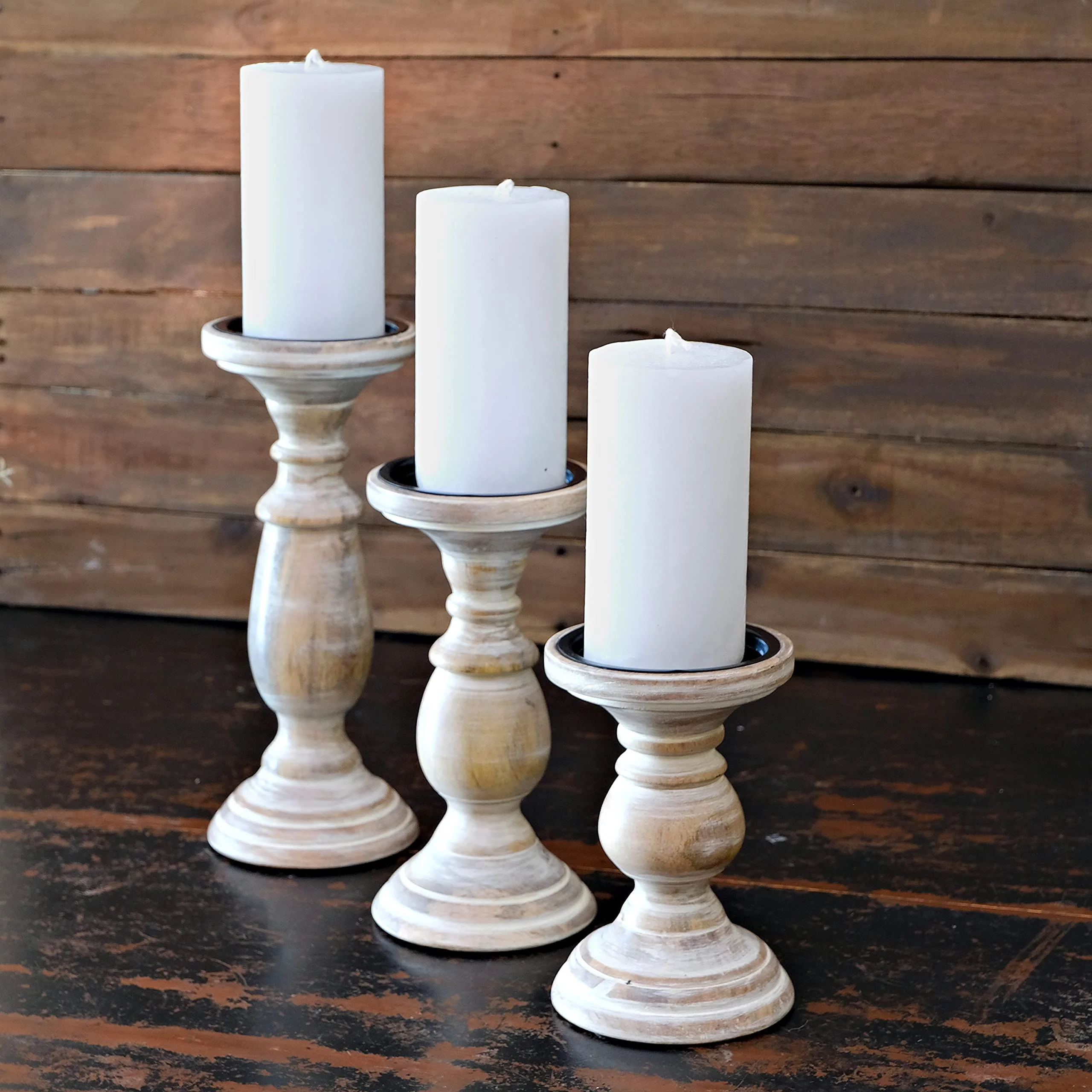 A set of 3 wooden candlesticks, shabby candlesticks, Candlelight Dinner Candle holder