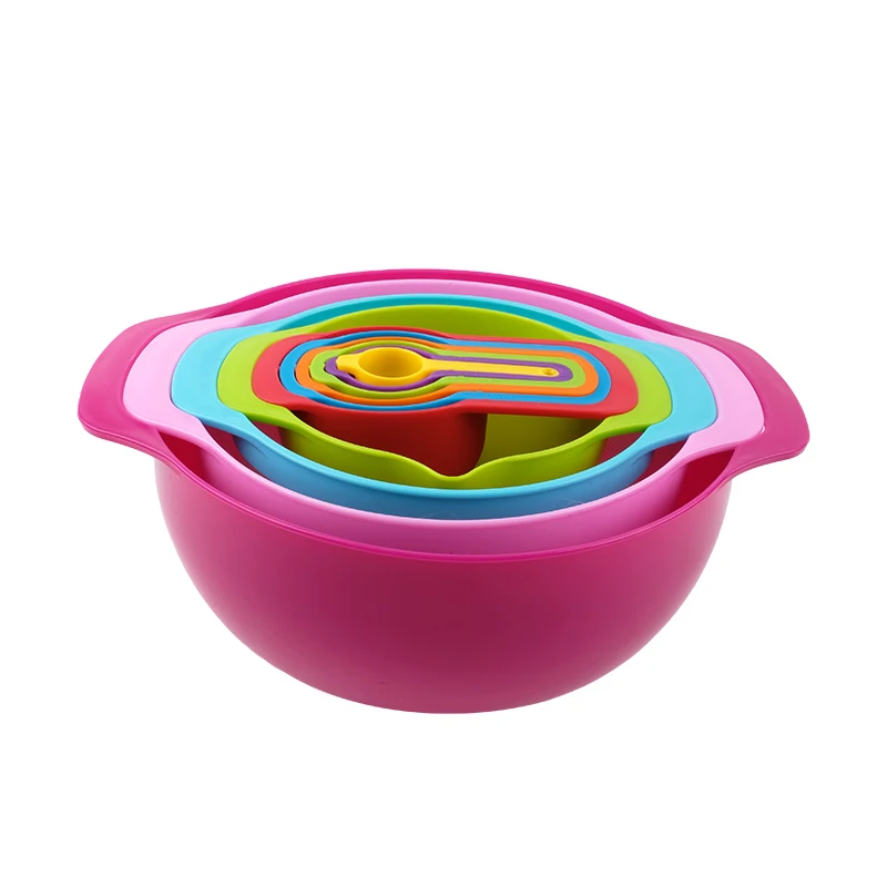 Qimeng Amazons Hot Sale In Stock Manufacturer Bowls Measuring 10 Piece Mixing Bowl Set Colorful Kitchen Bowls Colander Stackable