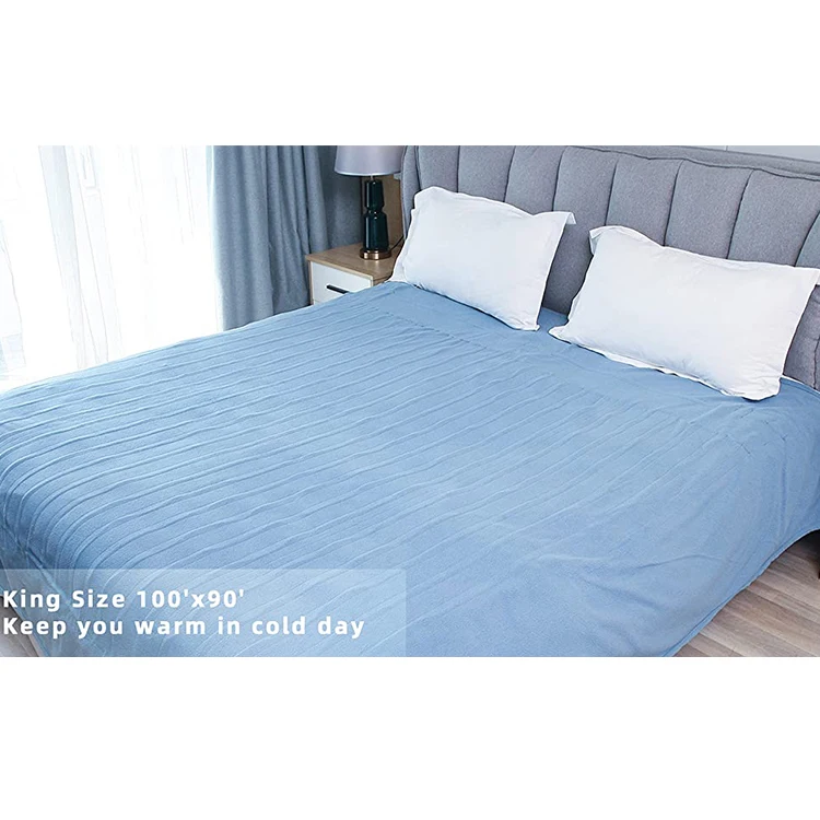 Electric Heated Throw Over Blanket Winter Heater King Queen Twin Full Size Dual Single Controller Blue Polar Fleece Bed Blanket