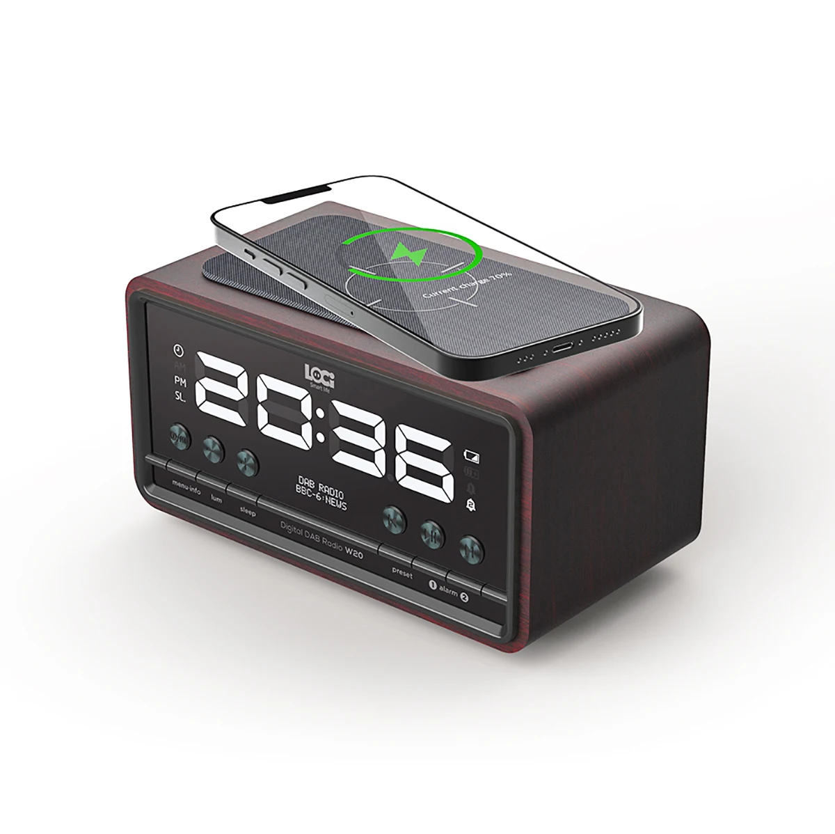 Bedside Wireless Charging DAB Radio Alarm Clock FM radio