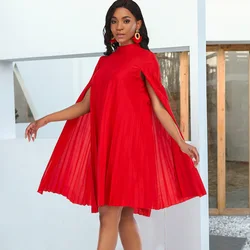 Plus Size Women Loose Casual Dresses Bat Sleeve Fashion Elegant Pleated Dresses Spring Dress 2022