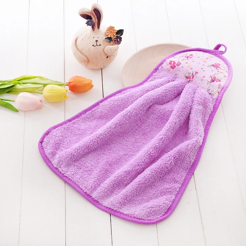 Wholesale Super Soft High Absorbent Microfiber Hanging Coral Fleece Cartoon Hand Towel