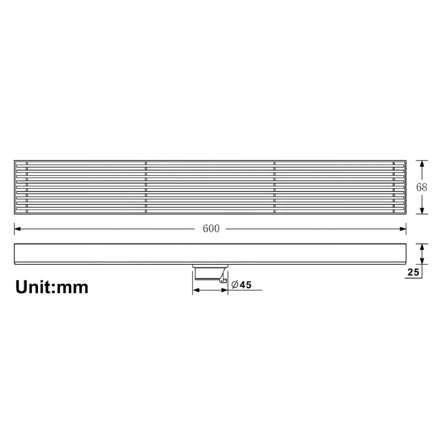 Black Rectangular Linear Shower Filter With Cover Fitting Capsule Type Removable Mesh SS 304 Stainless Steel Linear Floor Drain