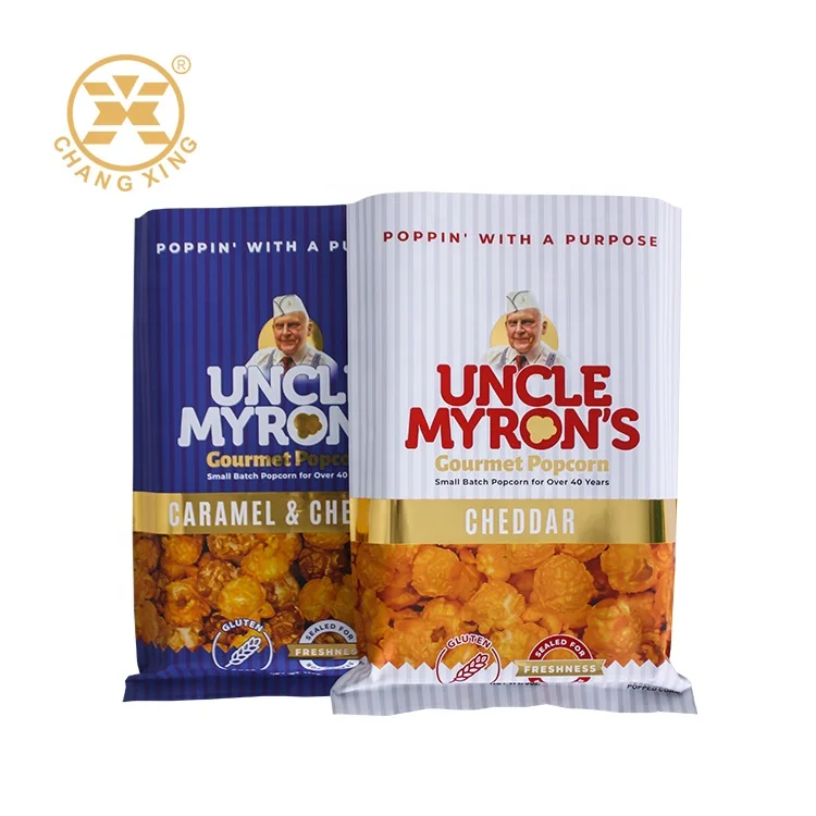 Gourmet Popcorn Packaging bag Three side sealed Food contact plastic food Gourmet packaging bag