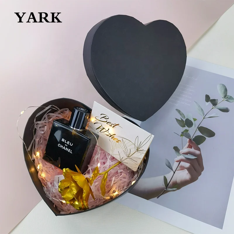 Custom heart shaped gift boxes double open door cosmetic packaging box high set festival ribbon packaging