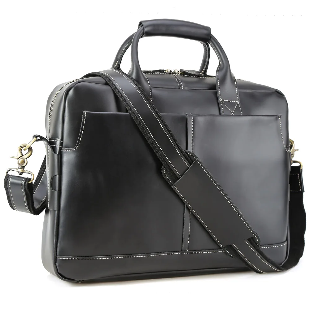 Customize Design High Quality Waterproof Genuine Leather Business Briefcases Black Nappa Leather Handbag Laptop Bag for Man