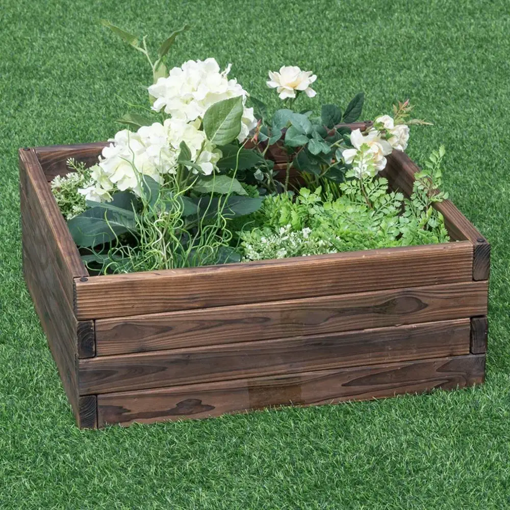 Outdoor Garden Patio Vegetable Flower Rectangular Planter Wooden Square Raised Garden Bed