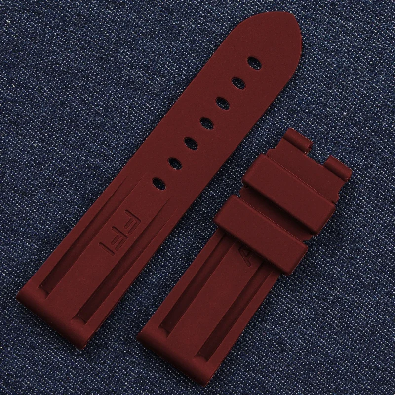 high quality 22 24 26mm black red blue yellow orange rubber watchband for Panerai pin buckle waterproof strap with full logo