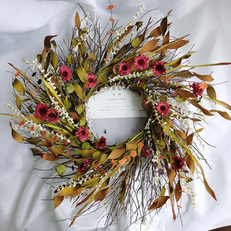 Autumn red daisy flowers wild flower wreath handcrafts wedding decoration faux daisy flower wreath