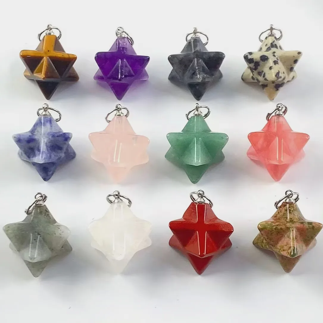 Selling natural stone crystal agate pendant Lapis Lazio 13mm Merkaba satellite clavicle chain jewelry