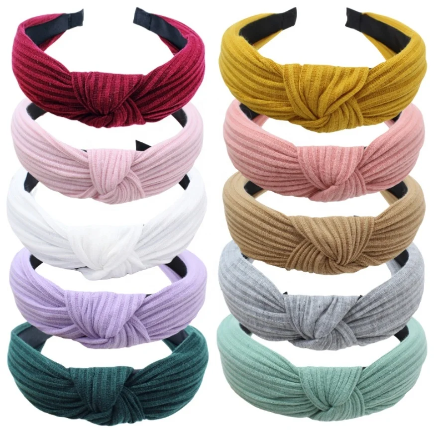 Multicolor Wide Stretch Yoga Hairband Retro Knotted Stripe Headband Workout Top Knot Knitted Turban Head Bands Washing Hair Hoop