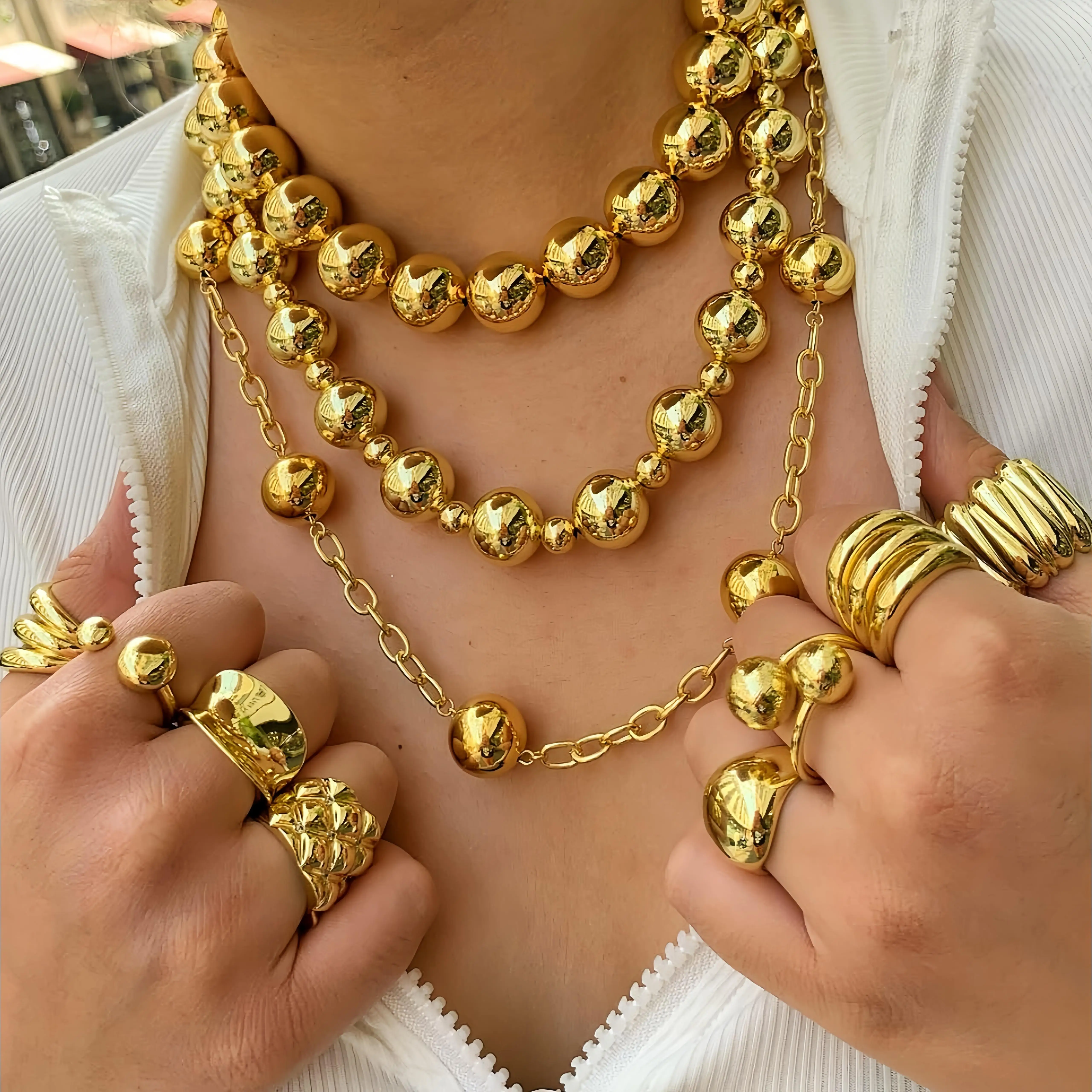 High quality brass waterproof choker necklace rings set 18k gold plated no fading rusting tarnish free jewelry set women luxury