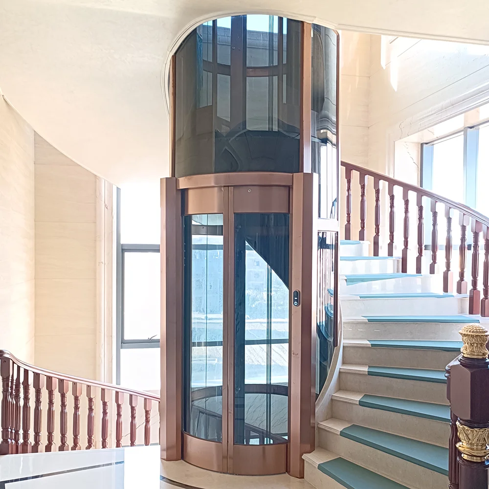 Round Panoramic Observation Elevator Without Machine Room Residential Glass Elevator Home