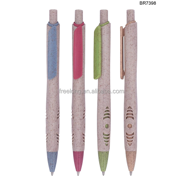
Hot Selling Cheap Printed Retractable Ball Pen Straw Barrel Eco Friendly Custom Pens 