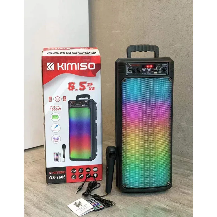QS-7606 Wholesale Loudspeaker KIMISO Double 6.5inch Horn Speaker Big TWS Woofer Speaker With Coloured Lights