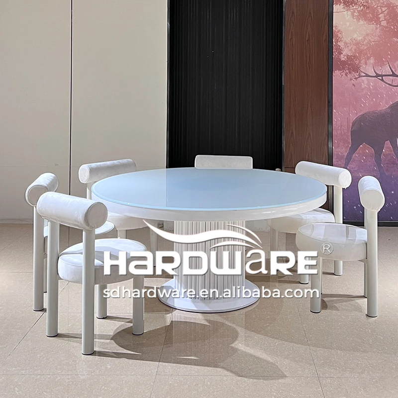 Foshan Hardware Furniture Gold Stainless Steel Clear Glass Round Banquet Table Set