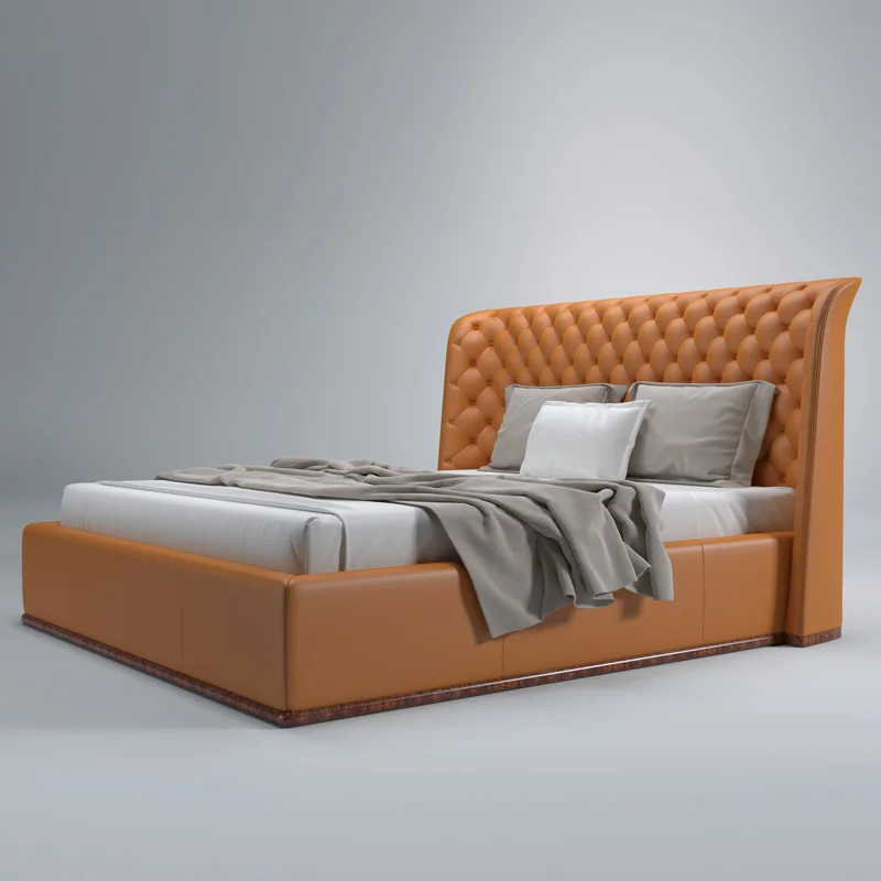 Modern design Nordic italy style solid wood leather bed