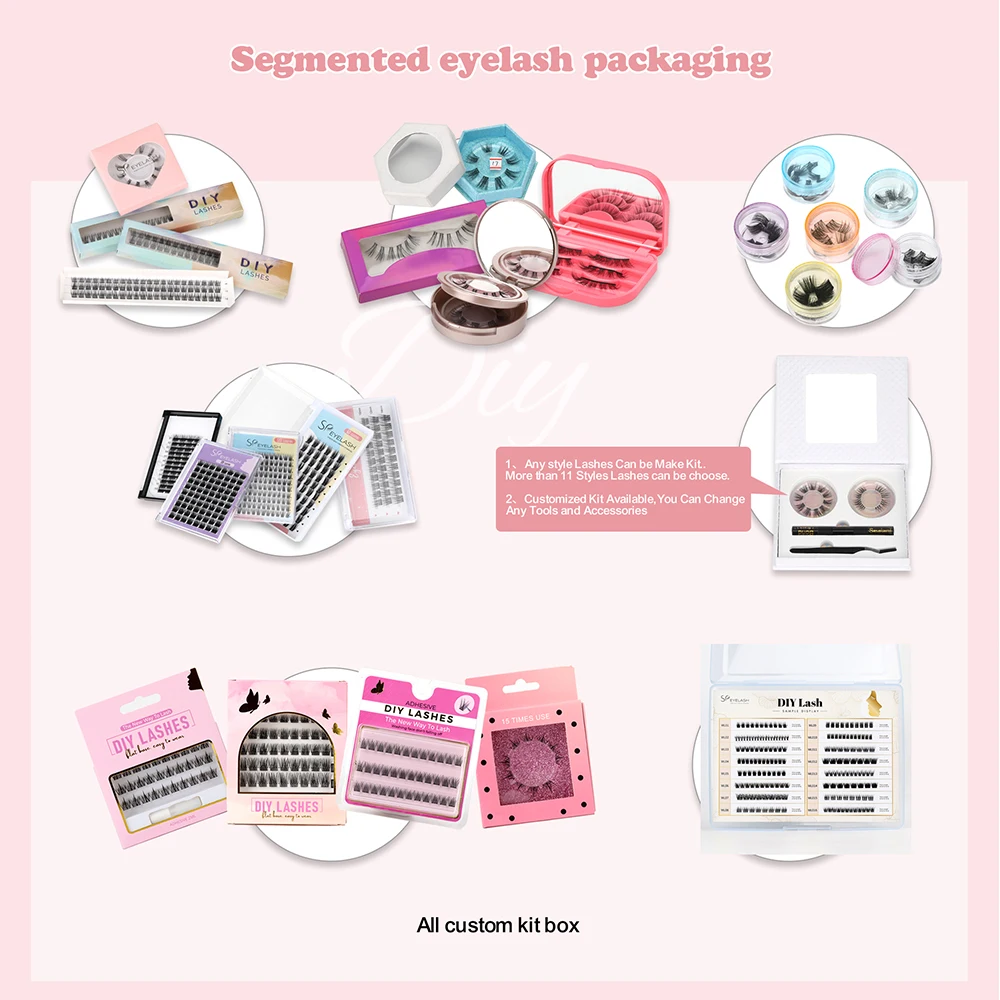 SP EYELASH Long lasting 7-10 days diy cluster lash bond and sealer C D curl segment lash pre cut diy lash extension kit
