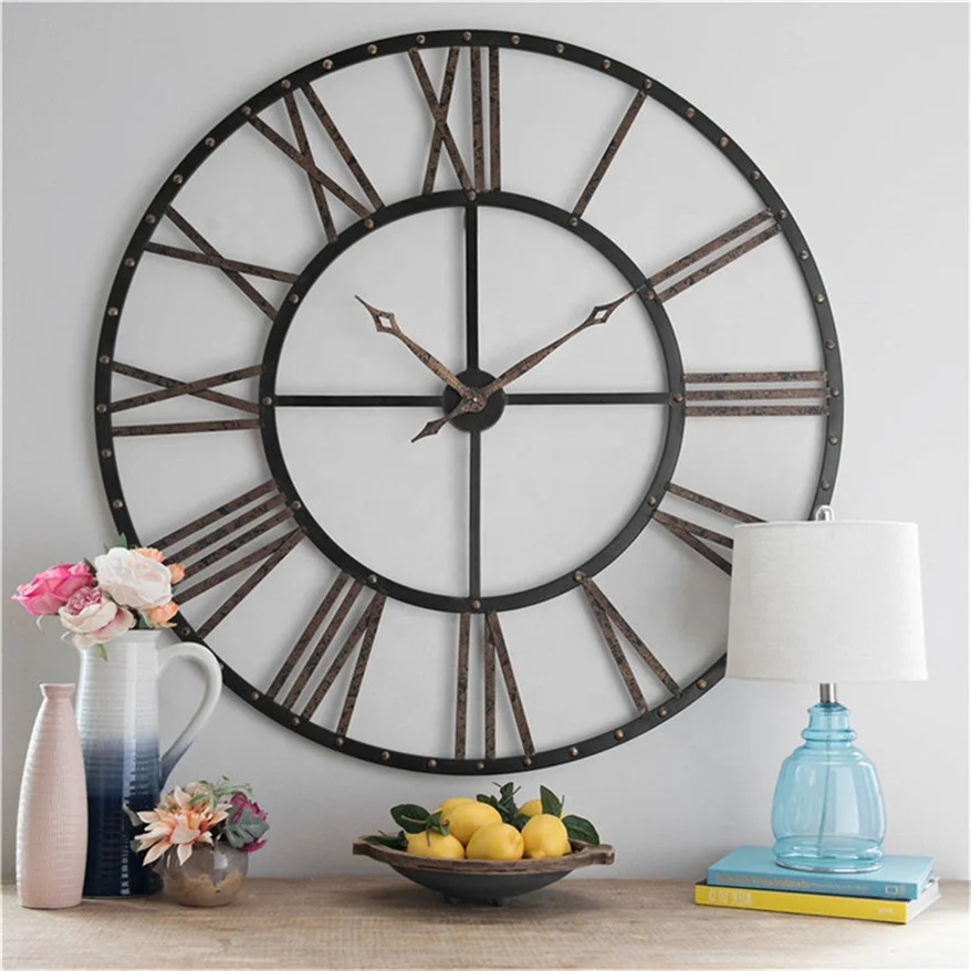 Oversized Hall and Courtyard Skeleton Retro Silent Non-ticking Industrial Big Size Giant Decorative Wall Clock