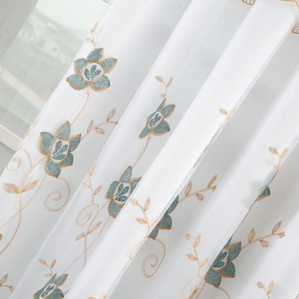 2020 modern latest embroidery Flora green  curtains for home living room ready  Curtains