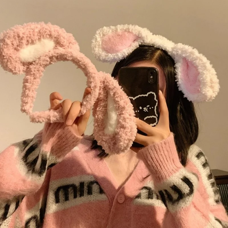 Bunny Ears Costume Plush Cute Cosplay Dress up Bunny Costume Faux Fur Rabbit Ear Headband for Kids and Adults