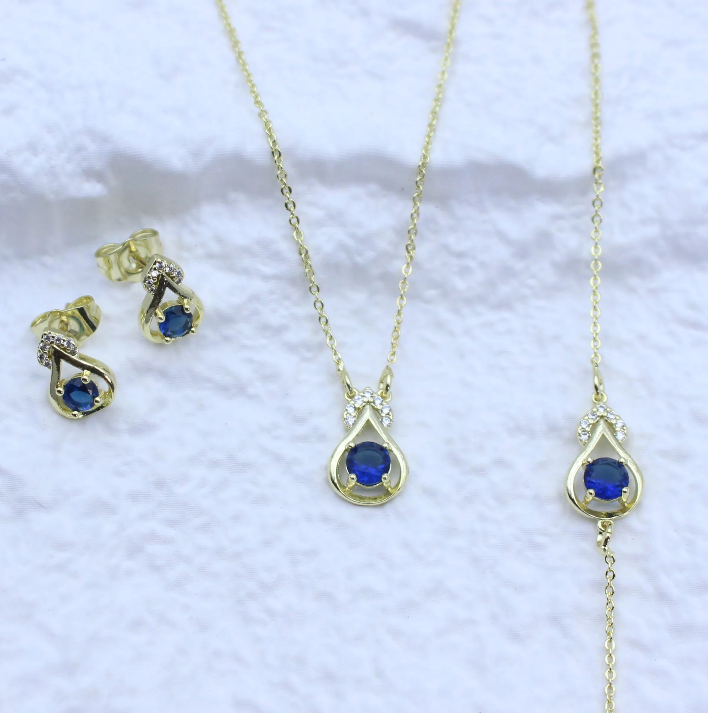 14k Gold Copper zircon fashion beautiful wedding jewelry sets fashion dubai bridal 3 piece jewelry set
