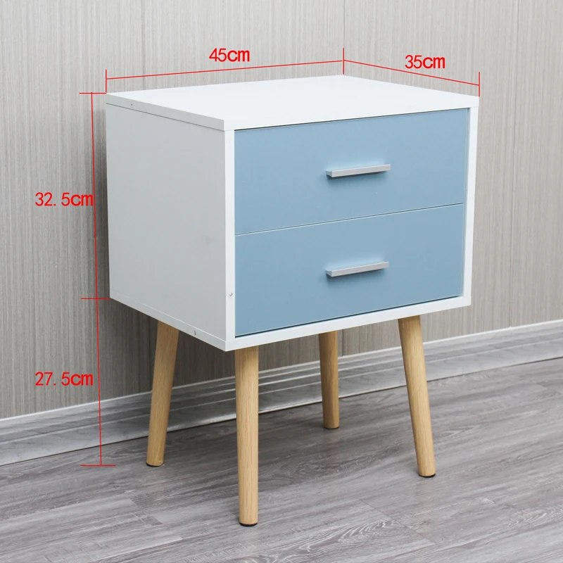 
Factory Price Blue Bedside Cabinets Modern Small Nightstands With 2 Drawer 