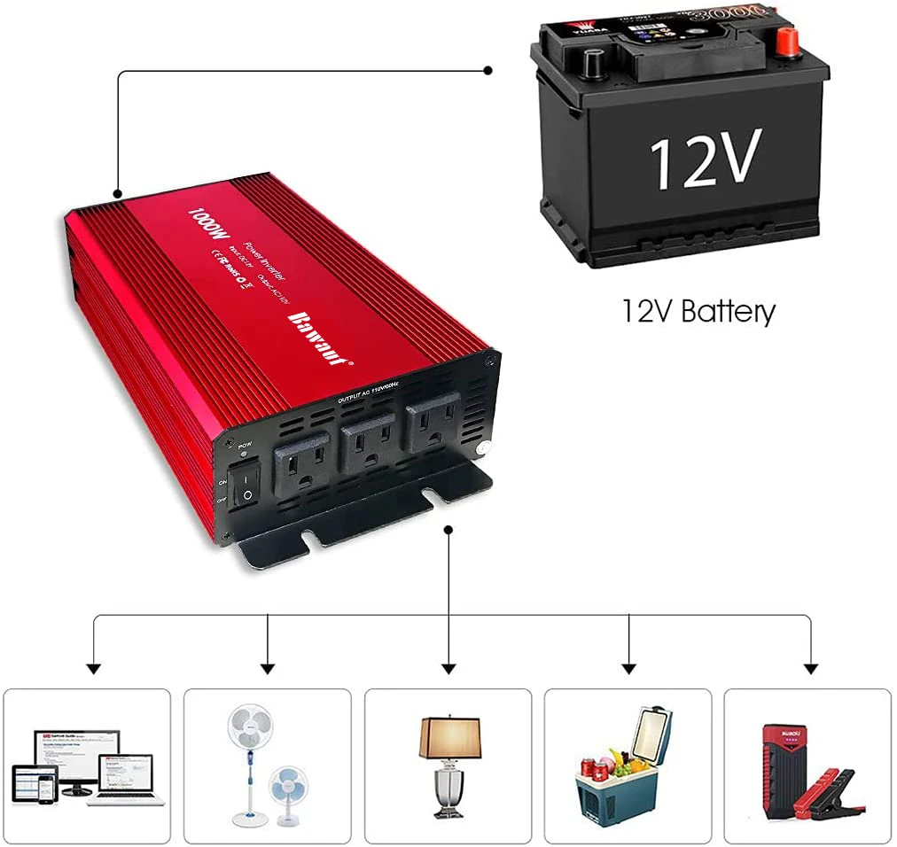 Power Inverter 1000W Modified Sine Wave 12V DC To 110V 220V AC Converter With AC USB Output For Car