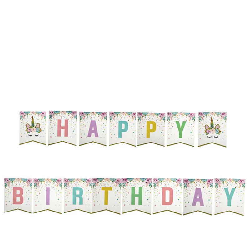 
Happy Birthday Bunting Banner Rainbow Unicorn Themed Party Favors Decorations For Cute Fantasy Fairy Girls 
